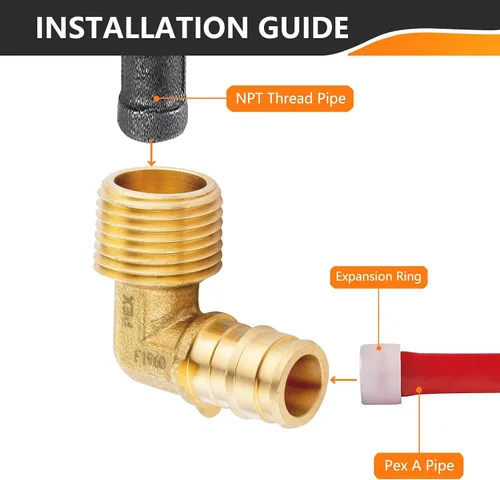 Miniatura 3 de Paquete de 2 accesorios HeSun PEX-A, codo de expansión de rosca NPT macho de 3/4 pulgadas PEX-A x 3/4 pulgadas, ASTM F1960098-2)