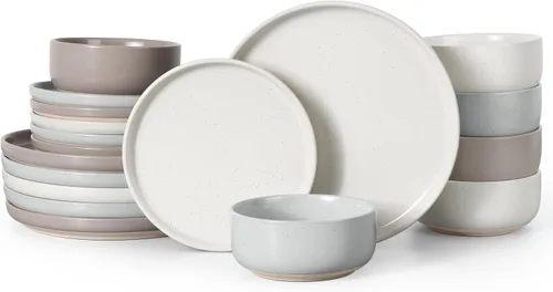 Miniatura 15 de HaWare Juego de vajilla de gres, juego de platos y tazones de 12 piezas para 4, juego de vajilla para casa restaurante, blanco lechoso moteado