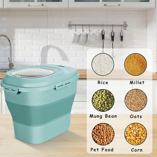 Miniatura 5 de Recipientes de almacenamiento de alimentos de arroz de cereales, contenedor dispensador plegable de 20 a 50 libras con rueda rodante, tapa