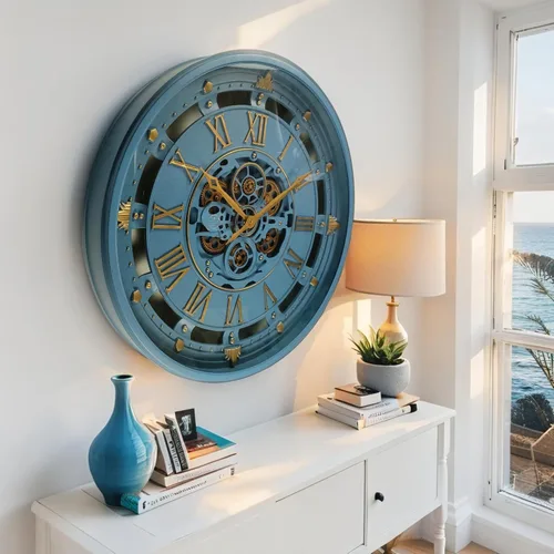 Miniatura 2 de ImprovingLife The Gears Clock - Reloj de pared de 26 pulgadas con engranajes móviles reales línea Bélgica con cubierta de cristal (azul, 26 pulgadas)