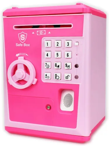 Miniatura 8 de LIKE Alcancía de Juguete Caja Fuerte con Huella Dactilar Cajero Automático Banco Máquina de Dinero y Monedas Caja de Ahorros para Niños Azul