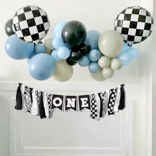 Miniatura 3 de VANGNING Cartel para silla alta de coche de carreras, cartel blanco y negro para silla de bebé, decoración de primer cumpleaños, tema de autos