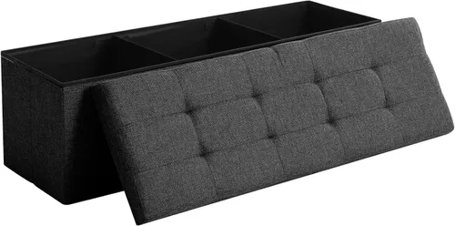 Miniatura 18 de Otomano de Almacenamiento Cúbico Pequeño, Reposapiés Plegable, Asiento Cuadrado, Otomano Acolchado de Lino Beige