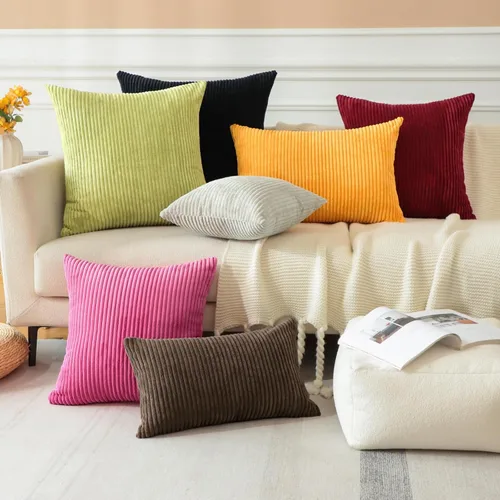 Miniatura 5 de OTOSTAR Paquete de 2 fundas de almohada decorativas de pana suave a rayas, cuadradas, decoración del hogar, fundas de almohada para sofá, cama, sala