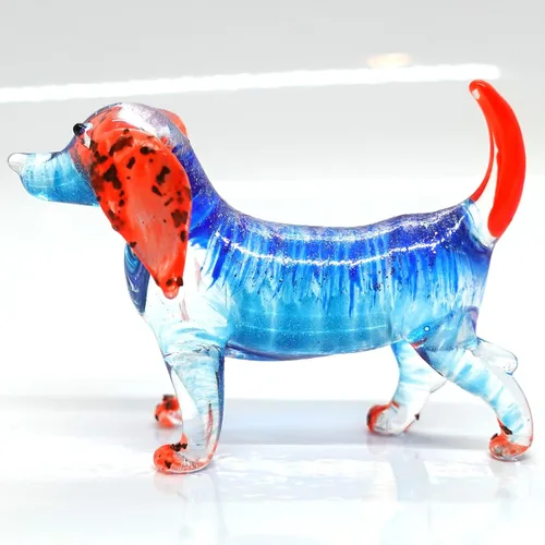 Miniatura 22 de Figuras en miniatura de perro salchicha soplado a mano, arte de animales coleccionables, regalo para decoración del hogar (4 pulgadas, azul negro)