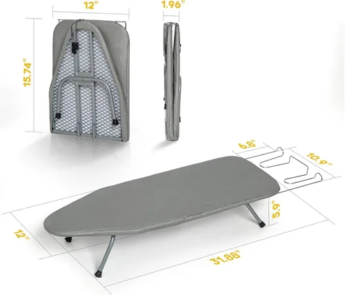 Miniatura 6 de Tabla de Planchar de Mesa con Soporte para Plancha, RAINHOL Tabla de Planchar Pequeña Plegable con Funda y Almohadilla, Mini Mesa de Plancha Negro