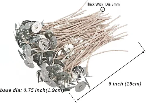 Miniatura 3 de 100 piezas ECO 16 mechas para velas de soja, 6 pulgadas ECO mechas pretabladas para hacer velas, mecha de vela CD 22 gruesa con base
