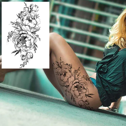 Miniatura 2 de COKTAK Tatuajes temporales grandes, flor dorada, 8.2x5.9 pulgadas