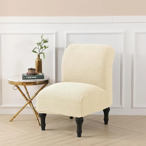 Miniatura 6 de LiveGo Funda para silla decorativa sin brazos, de elastano, extraíble, para silla sin brazos, protector de muebles para sala de estar, comedor, Beige