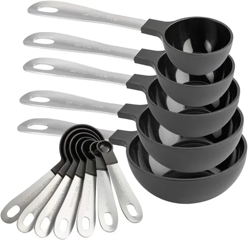 COOK WITH COLOR Juego de tazas medidoras y cucharas medidoras, asas de acero inoxidable, juego de medición de cocina anidable, juego de tazas