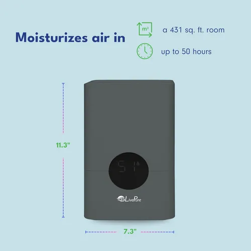 Miniatura 2 de LivePure Humidificador digital ultrasónico de llenado superior de niebla fría de 1.2 L (.3 galones) con pantalla LED, grafito