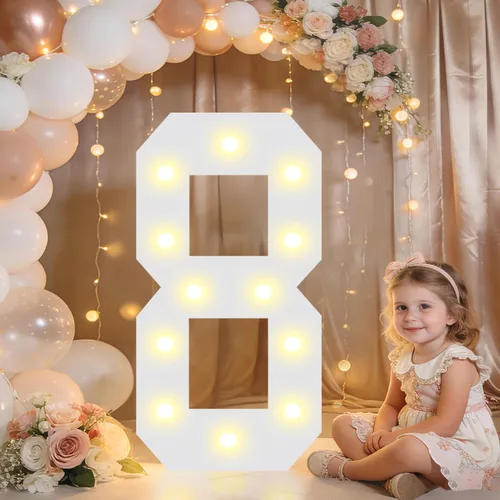 Miniatura 43 de Pooqla Letras y Números Decorativos con Luces LED, Letras y Números de Neón de Plástico Blanco para Decoración de Fiestas, Bodas, Funciona