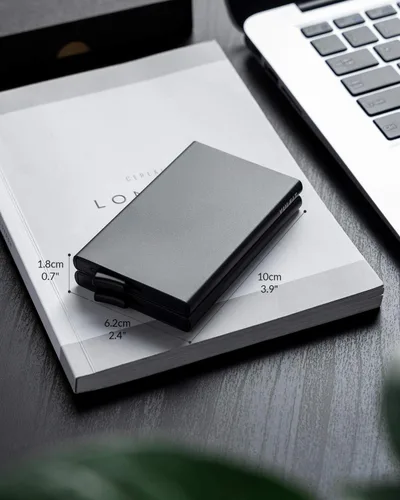 Miniatura 15 de VULKIT Cartera desplegable, soporte minimalista para tarjetas de crédito, bloqueo RFID, funda de metal delgada para hombres