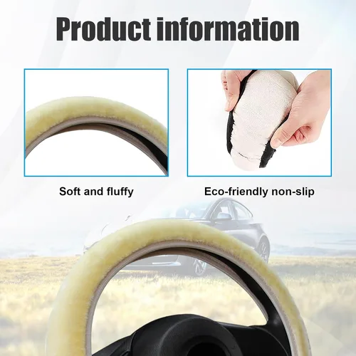 Miniatura 3 de Funda Esponjosa para Volante de Automóvil, Protector Universal Peludo para Volante de Auto de 15'', para Invierno Cálido, Funda Elástica