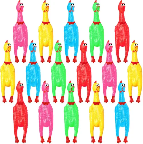Sratte Paquete de 16 juguetes de pollo chirriantes a granel, juguetes grandes de goma de pollo chirriante para mascotas, regalos para masticar,