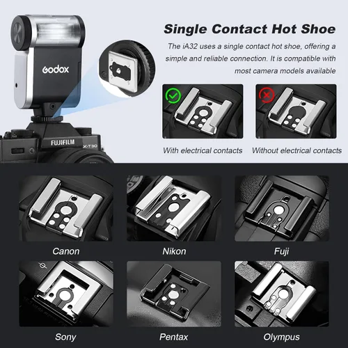 Miniatura 8 de Godox iA32 Mini Cámara Flash 490 Full Power Flash 8 Niveles Flash Automático GN 15 2.5sRecycle Mini Flash Speedlite para Sony ZVE10 Sony ZV1 Ricoh
