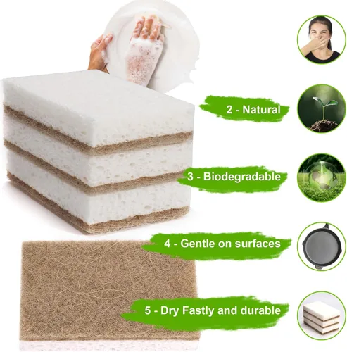 Miniatura 2 de Esponjas naturales para platos, paquete de 12 – Keep Soap Esponja de cocina biodegradable Esponja de coco compostable – Esponjas de limpieza