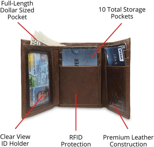 Miniatura 2 de WEBERS PREMIER LEATHER - Serie Dynasty - Cartera triple para hombre - Cuero de grano completo con bloqueo RFID Marrón con concho Shotshell