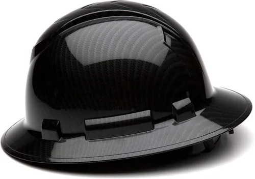 Miniatura 4 de Pyramex Ridgeline - Casco duro de ala completa, suspensión de trinquete de 4 puntos, patrón de grafito negro brillante