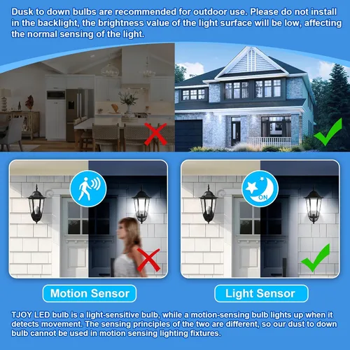 Miniatura 6 de TJOY Bombillas LED A19 con sensor de luz para exteriores, bombilla LED A19, bombilla de fotocélula automática de encendido/apagado para iluminación