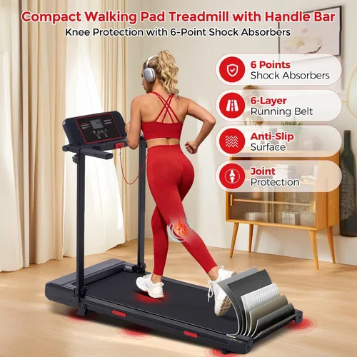 Miniatura 7 de MCRG Almohadilla para caminar con barra de asa, 3.5 HP eléctrica para correr caminadora con asas, 0.6-10.0 MPH caminadora pequeña portátil con barra