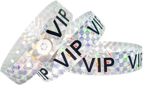 Miniatura 7 de Ouchan Pulseras holográficas de plástico VIP, color azul, paquete de 100 pulseras de vinilo para eventos y fiestas Holográfico Vip Azul