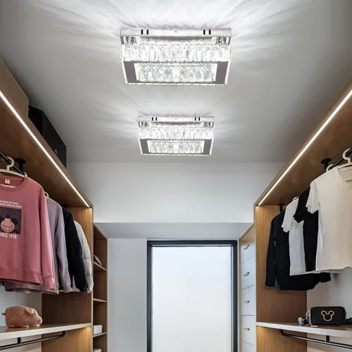 Miniatura 6 de Finktonglan Lámpara de Techo LED de Cristal Empotrada Moderna, Candelabro Rectangular de Cristal K9 y Acero Inoxidable, 20W Regulable con Control