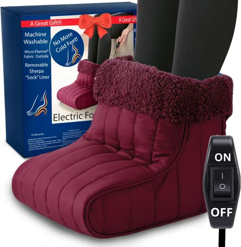 Thermee Calentador de pies con calefacción de microfranela, forro polar sherpa, apagado de seguridad de 2 horas, calentador eléctrico de pies para