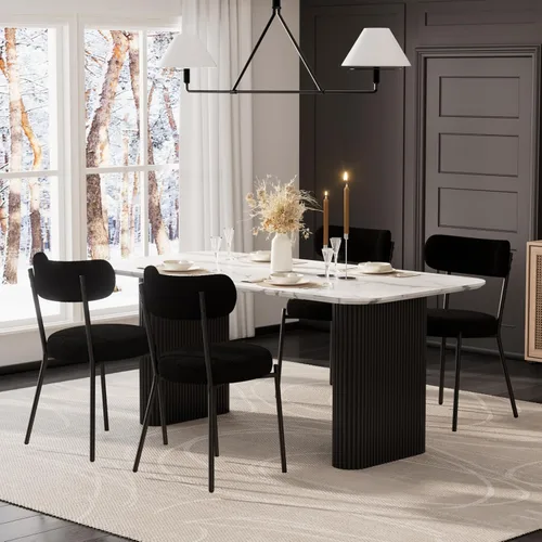 Miniatura 28 de RGZ Juego de mesa de comedor oval moderna de 71", juego de mesa y sillas de 7 piezas para 6, juego de mesa de cocina de mármol sintético y 6 sillas