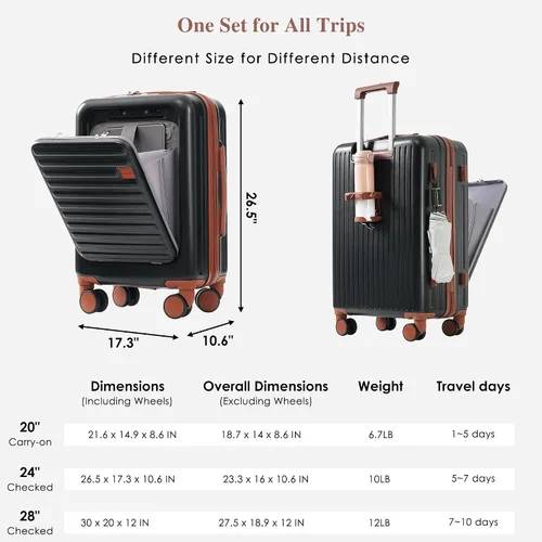 Miniatura 55 de Merax Juego de equipaje rígido ABS expandible de 3 piezas con rueda giratoria Maleta TSA Lock Suit Case, Negro -, Juego de 2 piezas, Equipaje