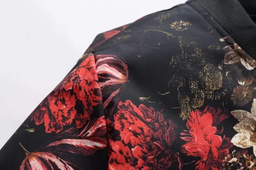Miniatura 4 de HENGAO Chaqueta bomber con cremallera frontal y estampado de flores para hombre