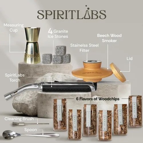 Miniatura 2 de Kit de ahumador de cóctel con antorcha premium Kit de ahumador de whisky todo en uno con chips de madera de 6 sabores, bourbon, kit de ahumador
