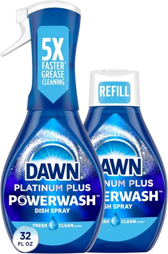 Dawn Powerwash en aerosol, jabón para platos, líquido para lavavajillas, suministros de limpieza, fresco, 1 kit de inicio + 1 repuesto, 32 onzas