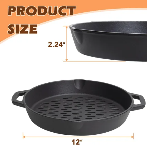 Miniatura 2 de Cestas redondas de hierro fundido para todos los ahumadores de carbón y parrillas de gas, bandeja antiadherente de hierro fundido de 12 pulgadas