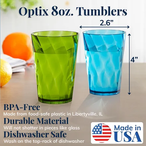 Miniatura 2 de Vasos US Acrylic Optix Mini, de plástico, reutilizables, aptos para lavavajillas (juego de 8) Tazas de jugo de 8oz en colores de tono de joya