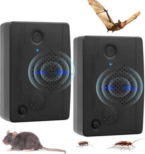 2025 - Paquete de 2 dispositivos ultrasónicos repelentes de murciélagos mejorados para la casa del porche del ático, dispositivo de exclusión de