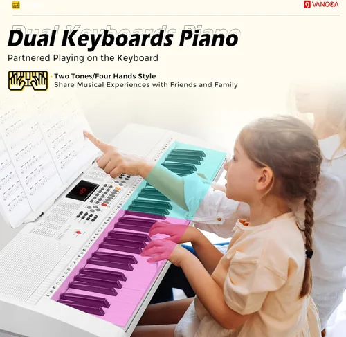 Miniatura 4 de Vangoa VGK6101 - Teclado de piano para principiantes, teclado de aprendizaje de 61 teclas con teclas iluminadas, teclado de piano eléctrico con 600