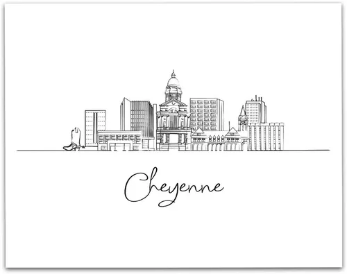 TJ Originals Cheyenne Skyline - Decoración de pared para sala de estar, arte de pared en blanco y negro, imágenes artísticas de línea estadounidense