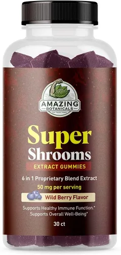 Suplemento orgánico de hongos 6 en 1 Super Shrooms - Energía, memoria, enfoque y salud cerebral - Melena de león, Reishi, Chaga, Cordyceps y más -