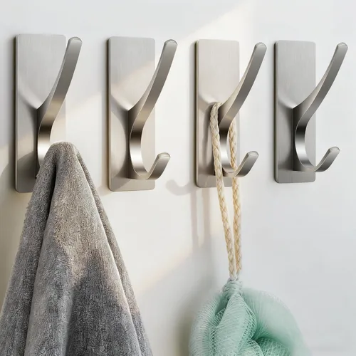 Miniatura 10 de Ganchos autoadhesivos para toallas: extra fuertes 13LB, gancho de acero inoxidable para colgar esponjas, toallas, abrigos, batas de baño, ducha