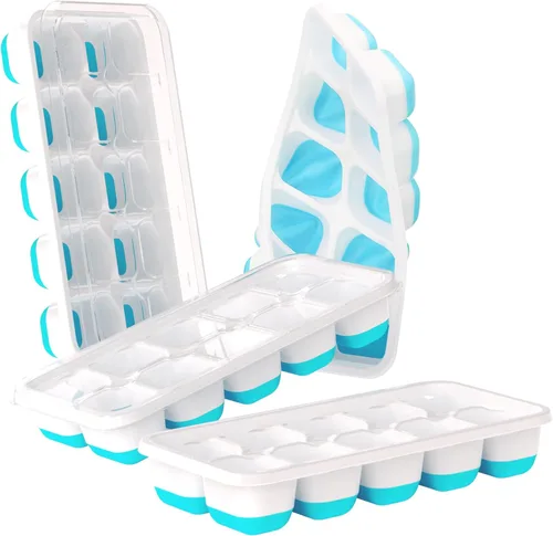 Miniatura 13 de DOQAUS Bandeja para cubitos de hielo con tapas, paquete de 2 bandejas de hielo apilables de silicona para congelador, seguro para BPA y LFGB, fácil