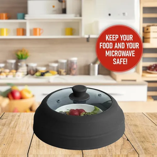 Miniatura 7 de Cubierta de vidrio para microondas para alimentos, tapa grande de vidrio templado y silicona de 10.8 pulgadas, resistente al calor, protector
