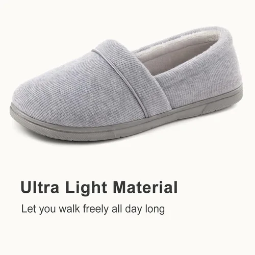 Miniatura 2 de ULTRAIDEAS - Pantuflas cómodas de punto de algodón con espuma viscoelástica para mujer, pantuflas ligeras con forro afelpado de rizo y suela de goma