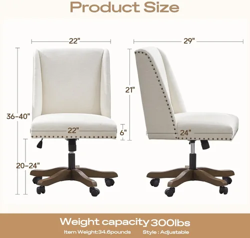 Miniatura 2 de Zihanhome Silla de Oficina Tapizada Sin Brazos con Patas de Madera, Moderna Silla de Escritorio Ajustable con Patrón Cruzado para Oficina en Casa