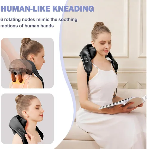 Miniatura 3 de DS SAVORING Masajeador inalámbrico de cuello y hombros con calor, amasado eléctrico de tejido profundo para dolor de espalda, almohada de masaje