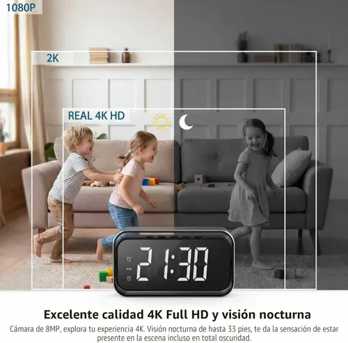 Miniatura 3 de Cámara de Seguridad Mini, 4K Real Full HD, Cámara de Niñera con Dos Conjuntos de Configuración de Reloj de Alarma para Seguridad del Hogar, Visión