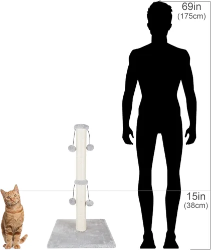 Miniatura 7 de Dimaka Poste rascador para gatos de 34 pulgadas, Poste rascador para gatos, Rascador para gatos grandes con pelota de juguete tentadora, Sisal Gris