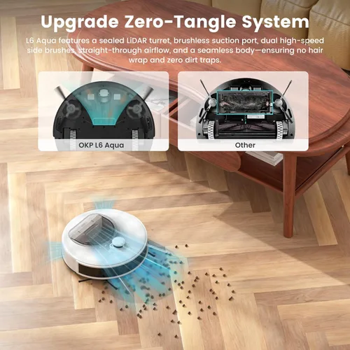 Miniatura 5 de OKP Lidar Robot Aspiradora y Trapeador Combo, 6000Pa Aspiradora Robótica Automática, Mapeo Inteligente, 3.7 pulgadas de Espejo, 150 Min Max, 5G