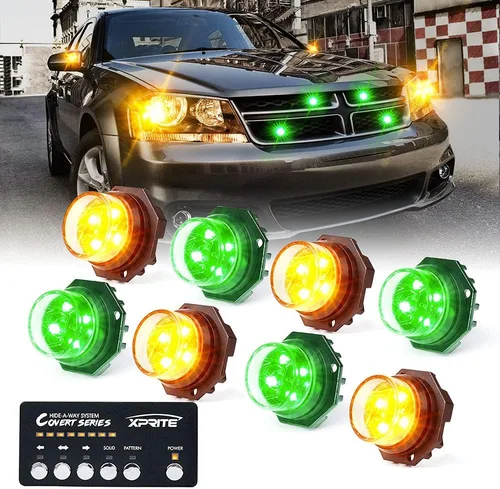 Miniatura 23 de Xprite Kit de luces estroboscópicas LED ámbar ocultas, 20 patrones intermitentes con panel de control, faros, luces traseras, luces antiniebla