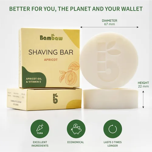 Miniatura 5 de Bambaw Jabón de afeitar para mujer 2.8 onzas Jabón de afeitar de aceite de albaricoque y vitamina E Barra de afeitar para todo